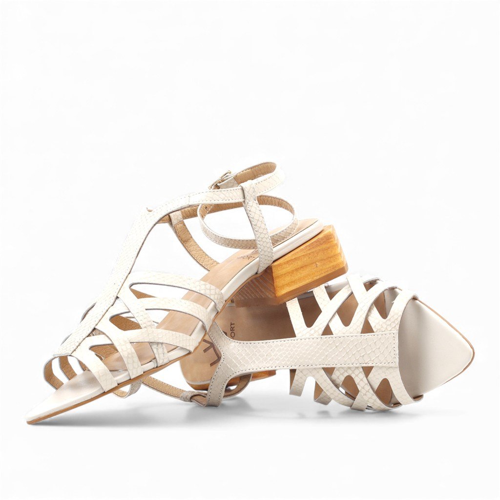 Sandália Salto Bloco Couro Piton Off White 4