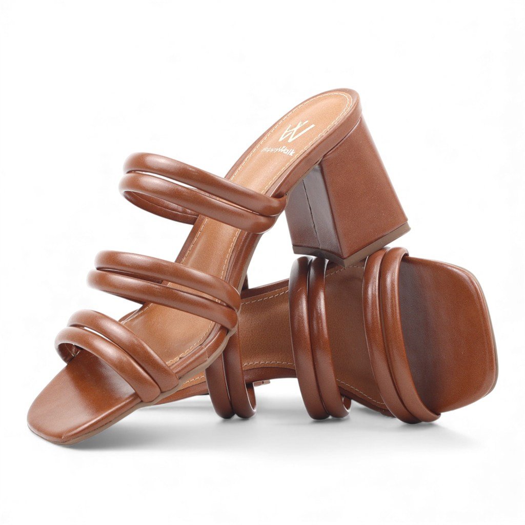 Tamanco Salto Bloco Tiras Marrom 4