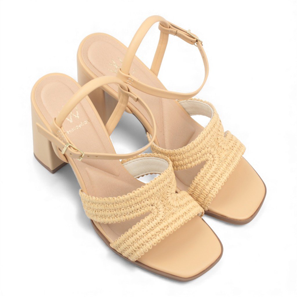 Sandália Salto Bloco Tresse Creme 3