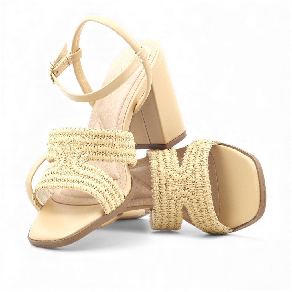 Sandália Salto Bloco Tresse Creme 4
