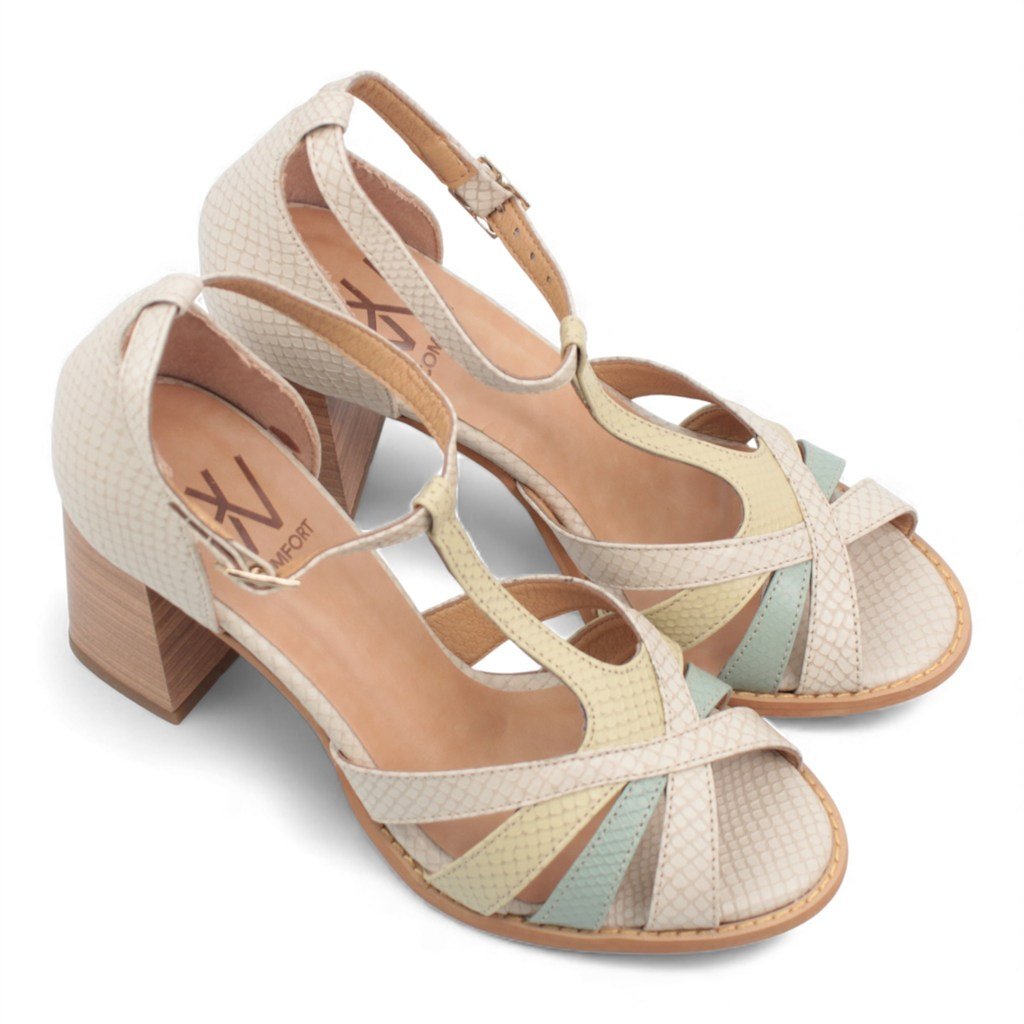Sandália Salto Bloco Couro Piton Off White 4