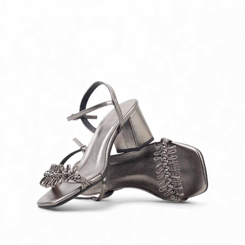 Sandália Salto Bloco Metalizada Pewter 2