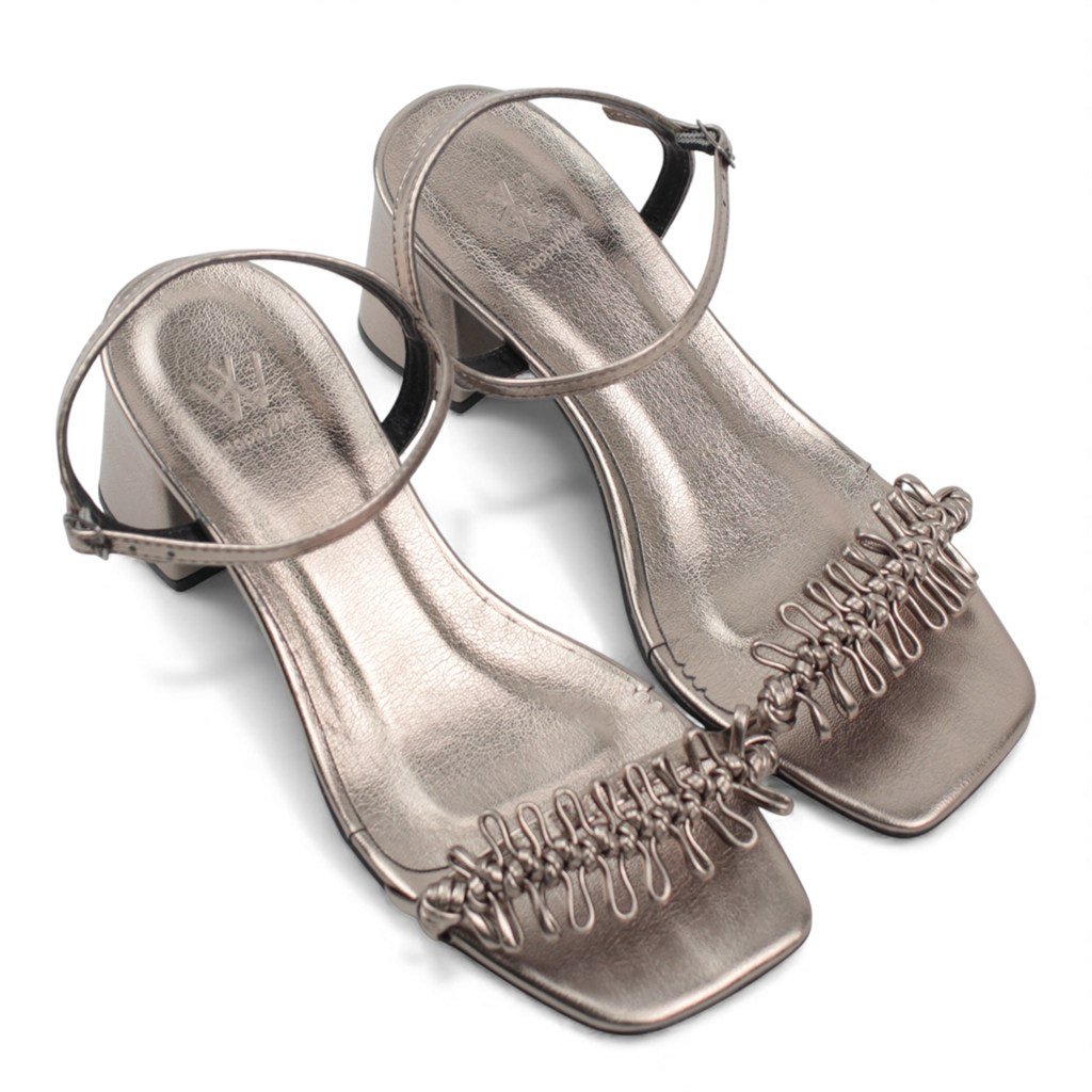 Sandália Salto Bloco Metalizada Pewter 5