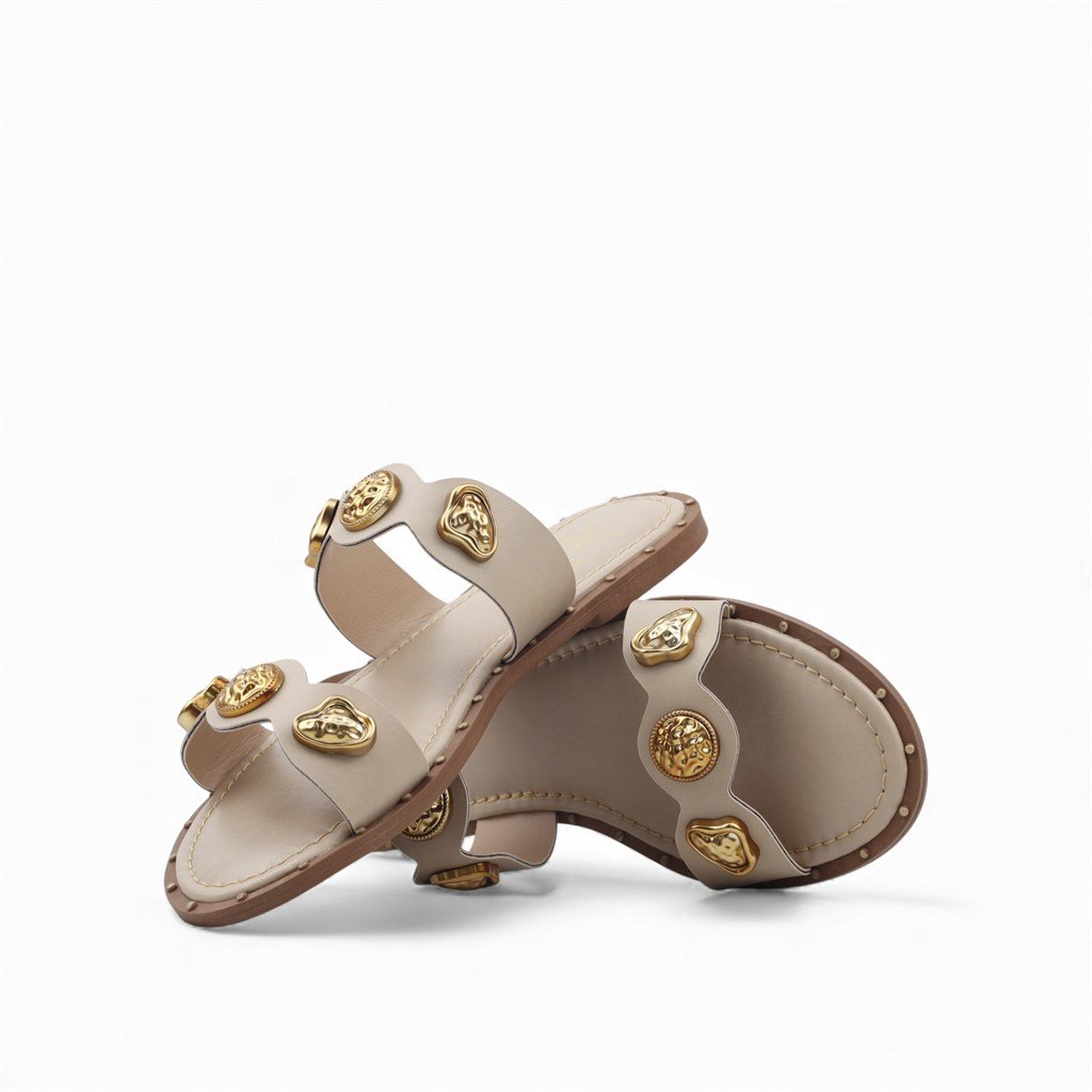 Rasteira Enfeite Metal Bege 3