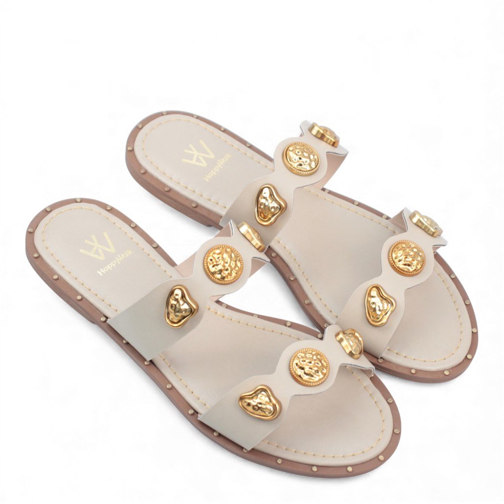 Rasteira Enfeite Metal Bege 5