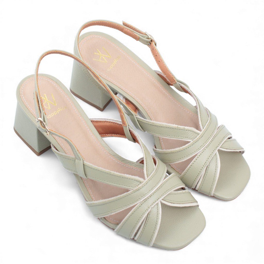 Sandália Salto Bloco Couro Bege 5