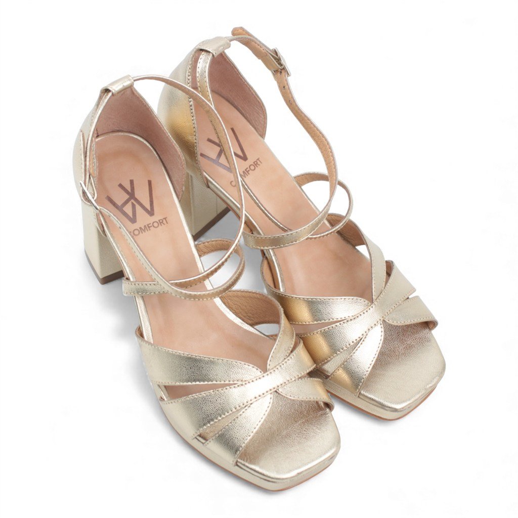 Sandália Salto Bloco Festa Ouro Light 5