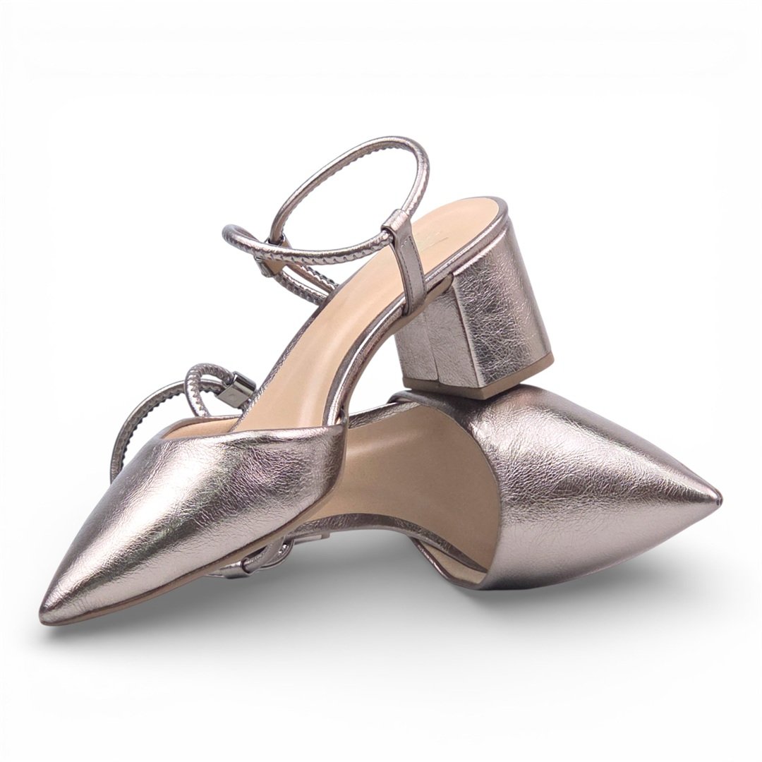 Slingback Salto Bloco Metalizado Pewter 2