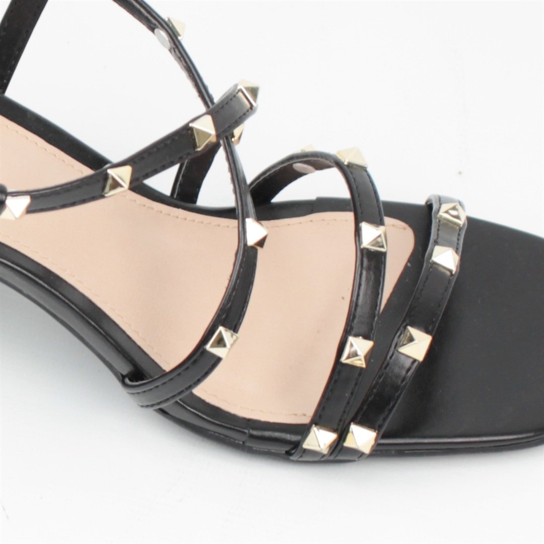 Sandália Salto Bloco Enfeite Metal Preto 3