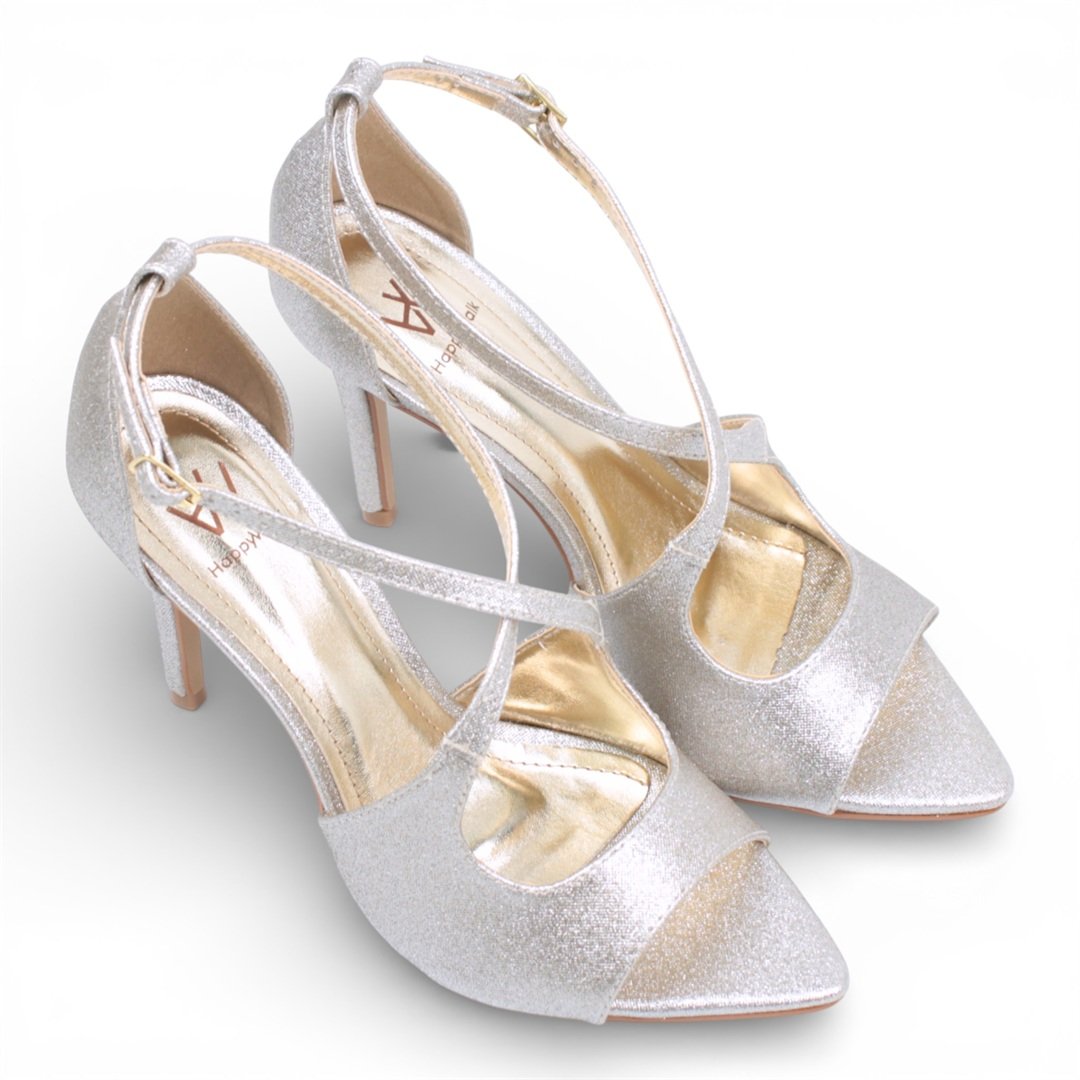 Sandália Salto Fino Brilho Ouro Light 5