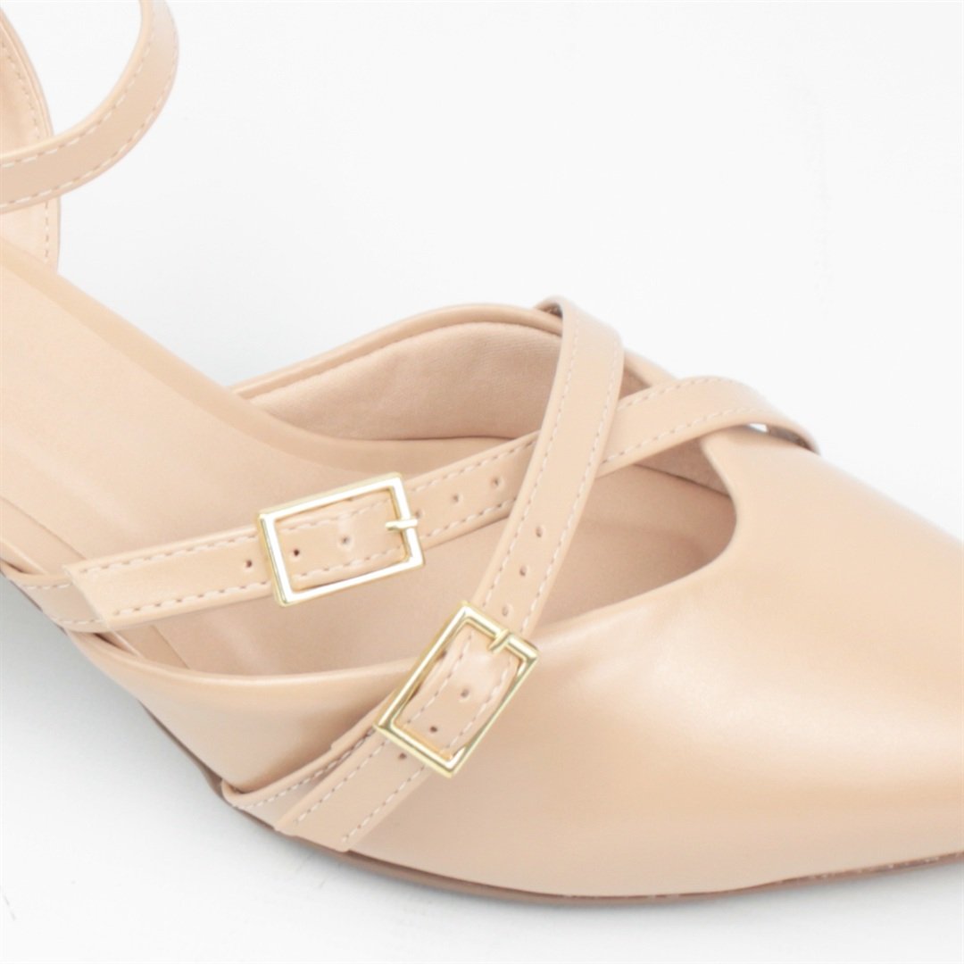 Slingback Salto Bloco Fivela Bege 3