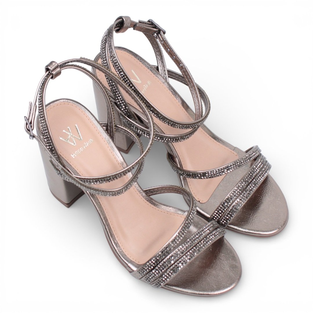 Sandália Salto Bloco Metalizada Pewter 5