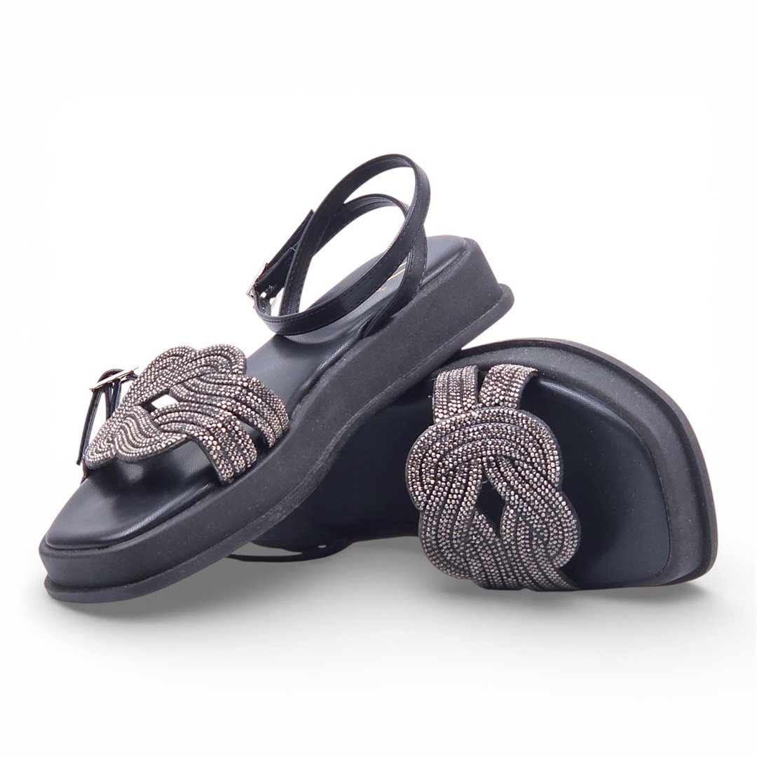 Sandália Flatform Brilho Preto 2