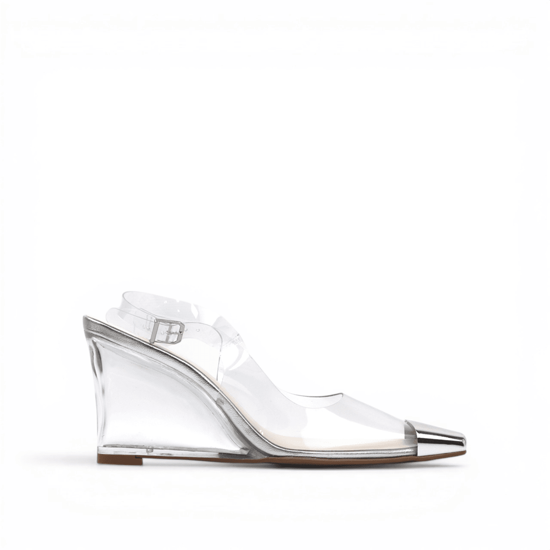 Slingback Anabela Metalizado