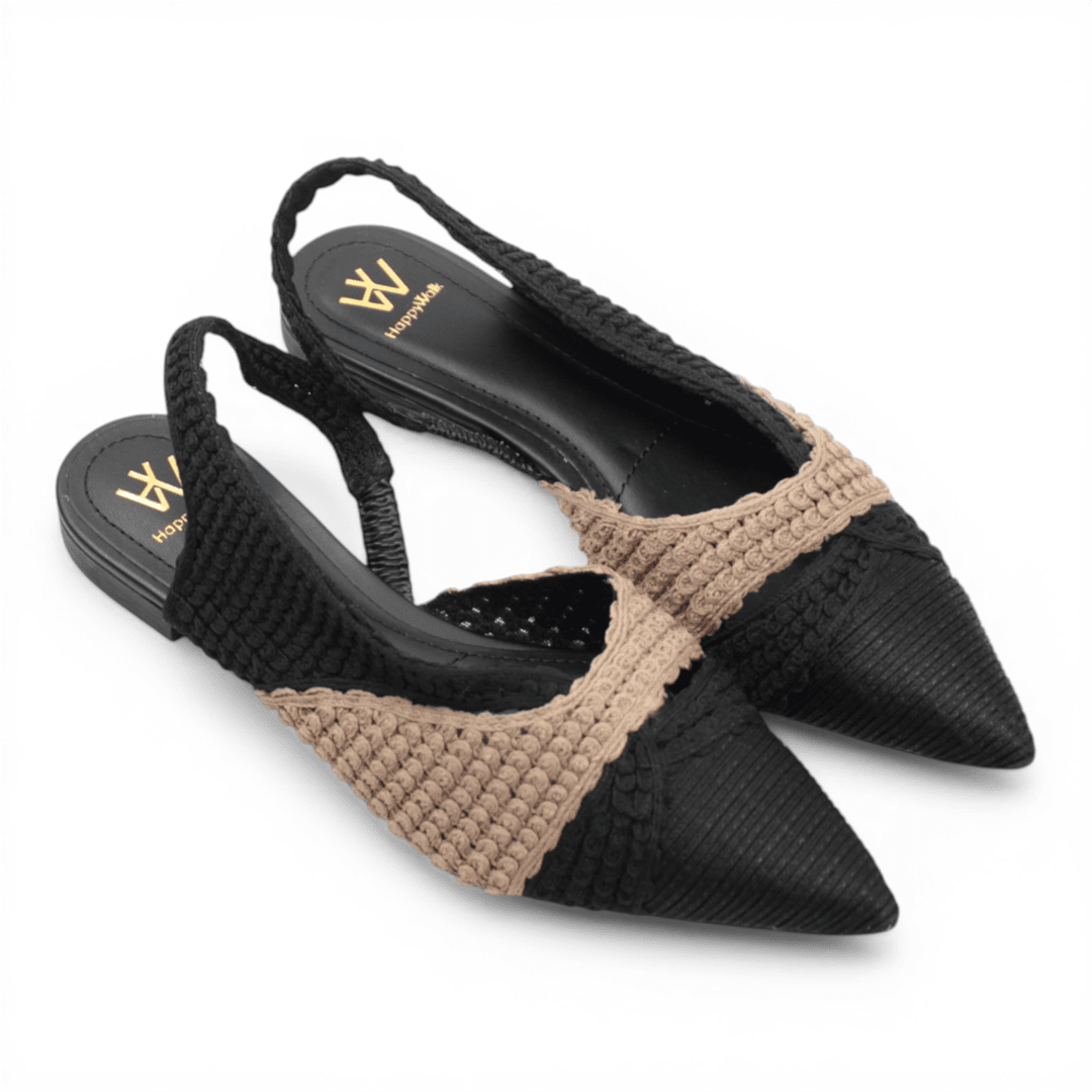 Sapatilha Slingback Bordada Preto/Bege 2