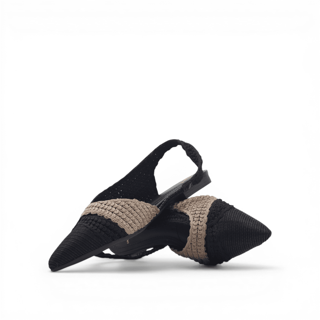 Sapatilha Slingback Bordada Preto/Bege 3