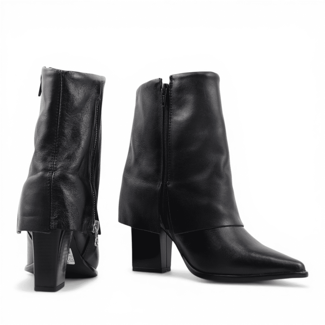Bota Cano Baixo Polaina Couro Preto 3