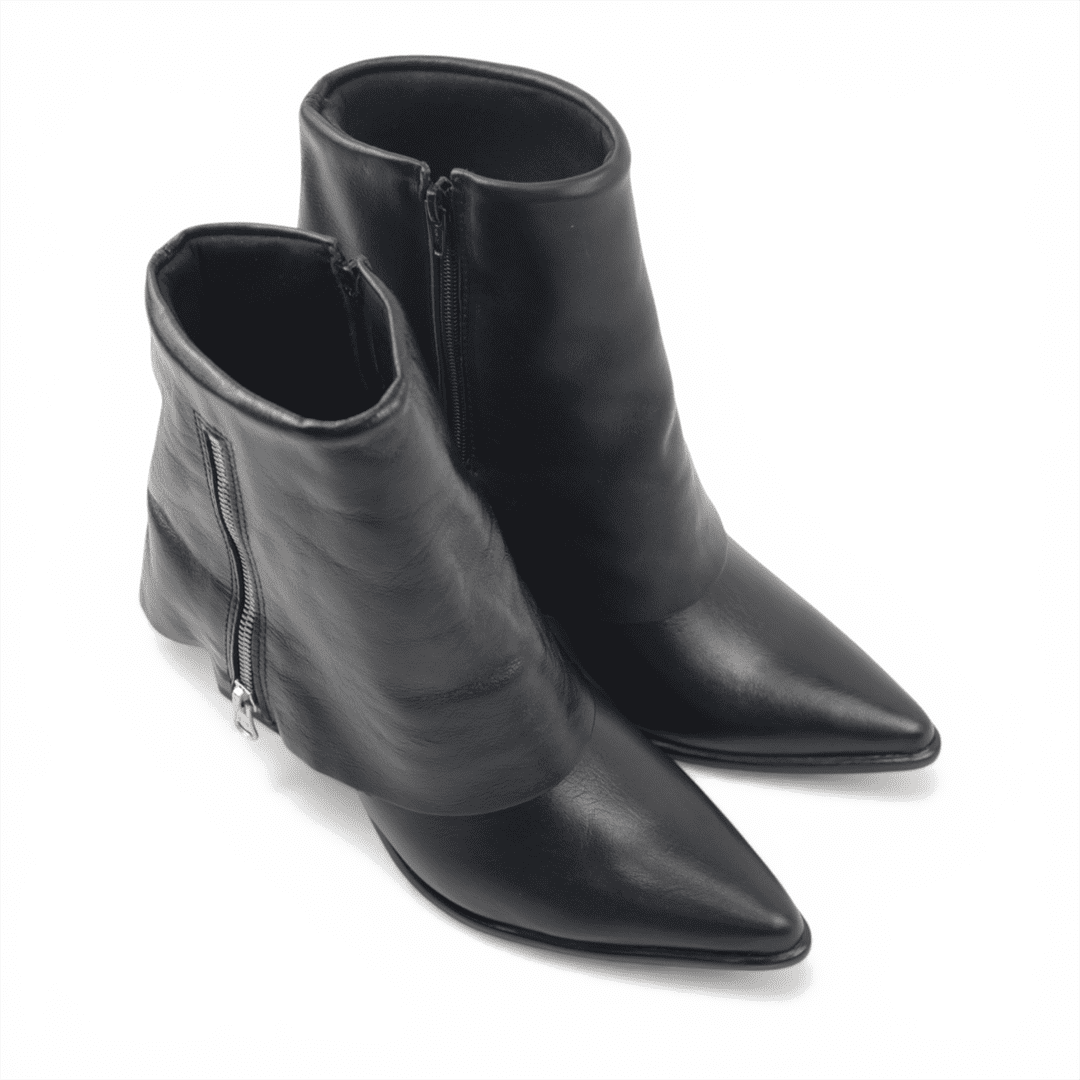 Bota Cano Baixo Polaina Couro Preto 4