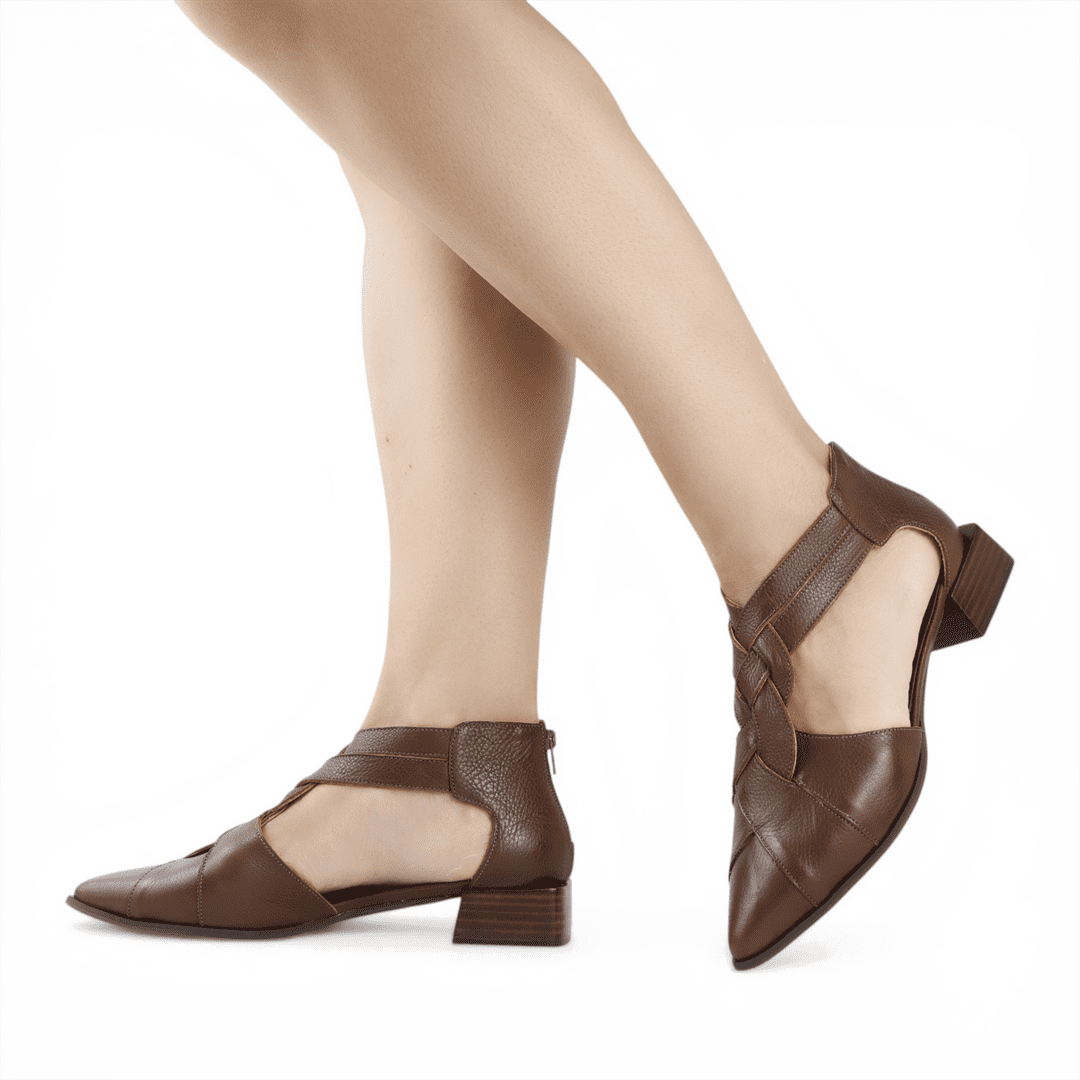Scarpin Salto Bloco Couro Concept Marrom 2