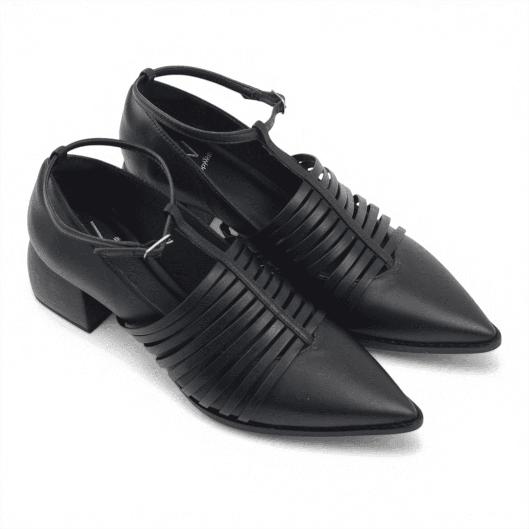 Scarpin Salto Bloco Fechado Couro Preto 4