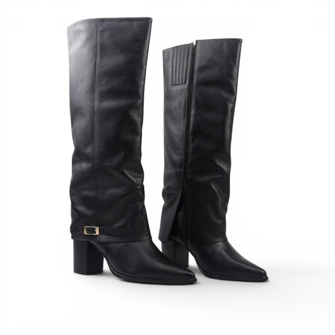 Bota Cano Longo Polaina Couro Preto 2