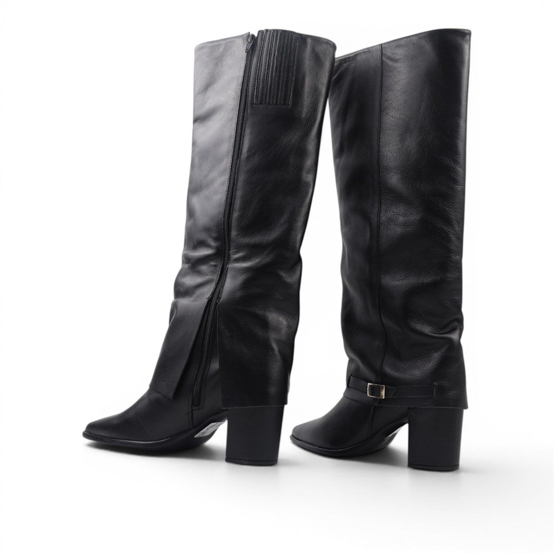 Bota Cano Longo Polaina Couro Preto 3
