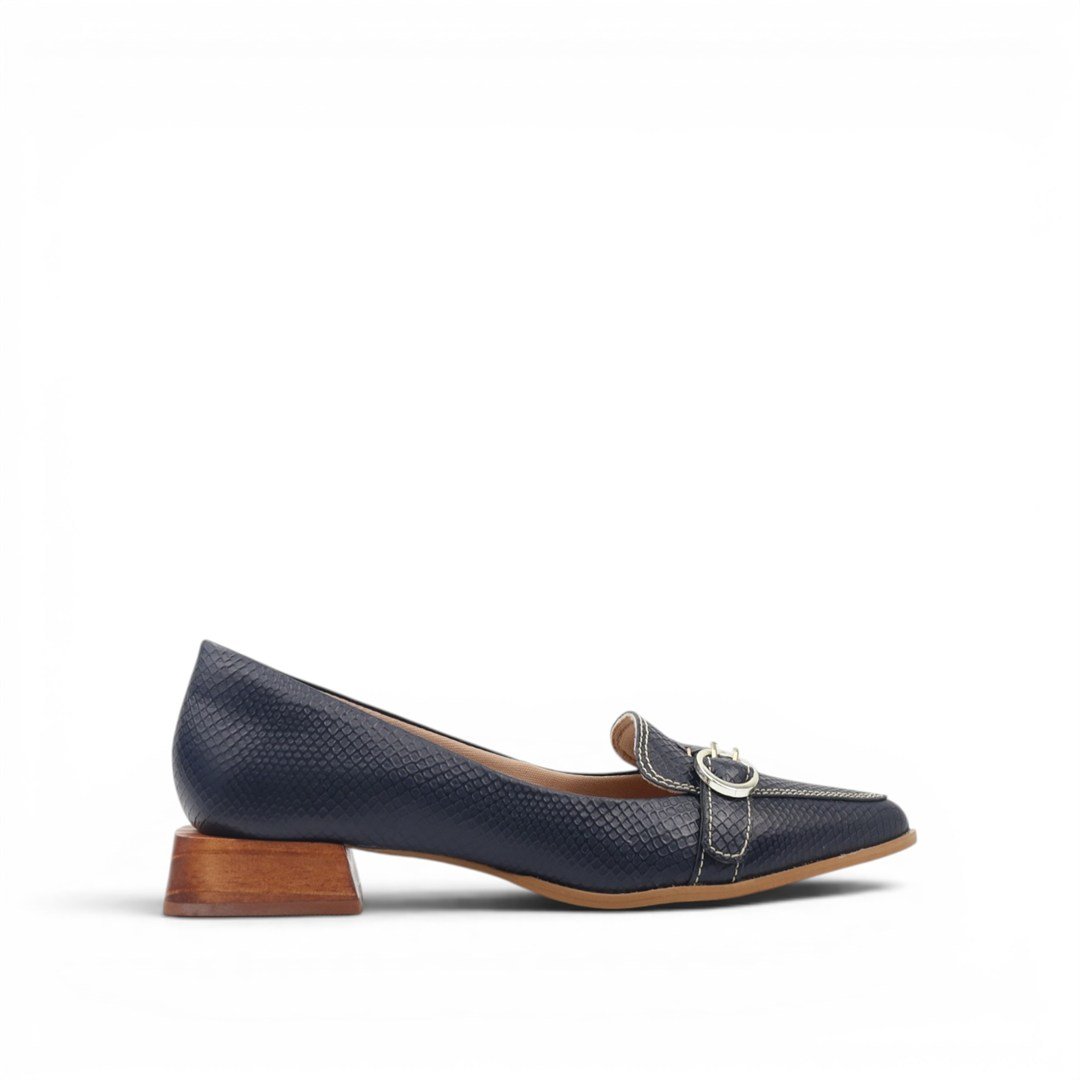 Mocassim Salto Bloco Couro Enfeite