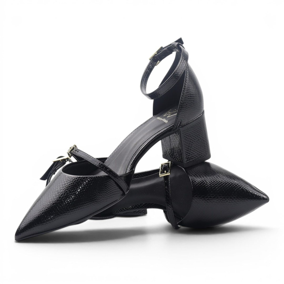 Scarpin Salto Bloco Fivela Preto 2