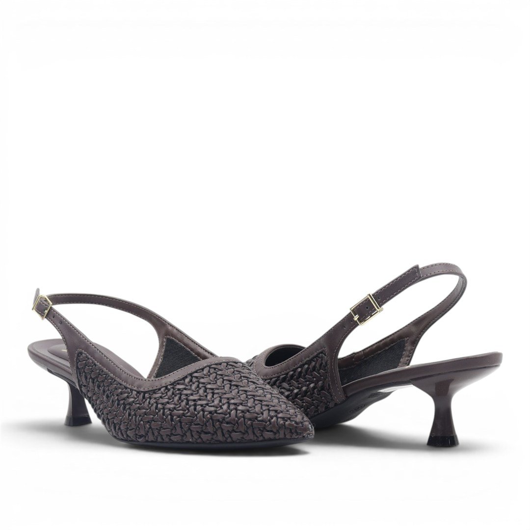 Scarpin Slingback Salto Fino Marrom Escuro 2