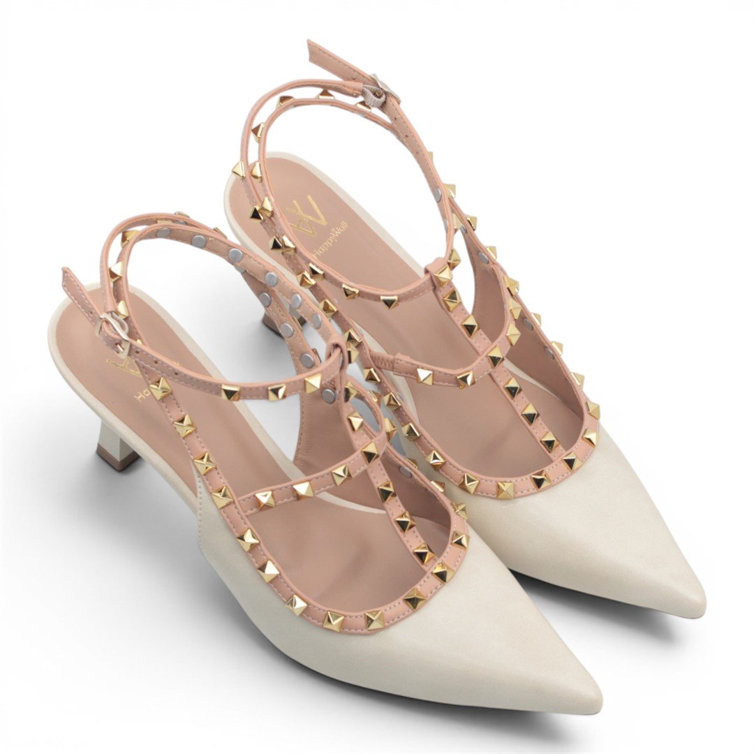 Scarpin Slingback Salto Fino Metais Branco 2