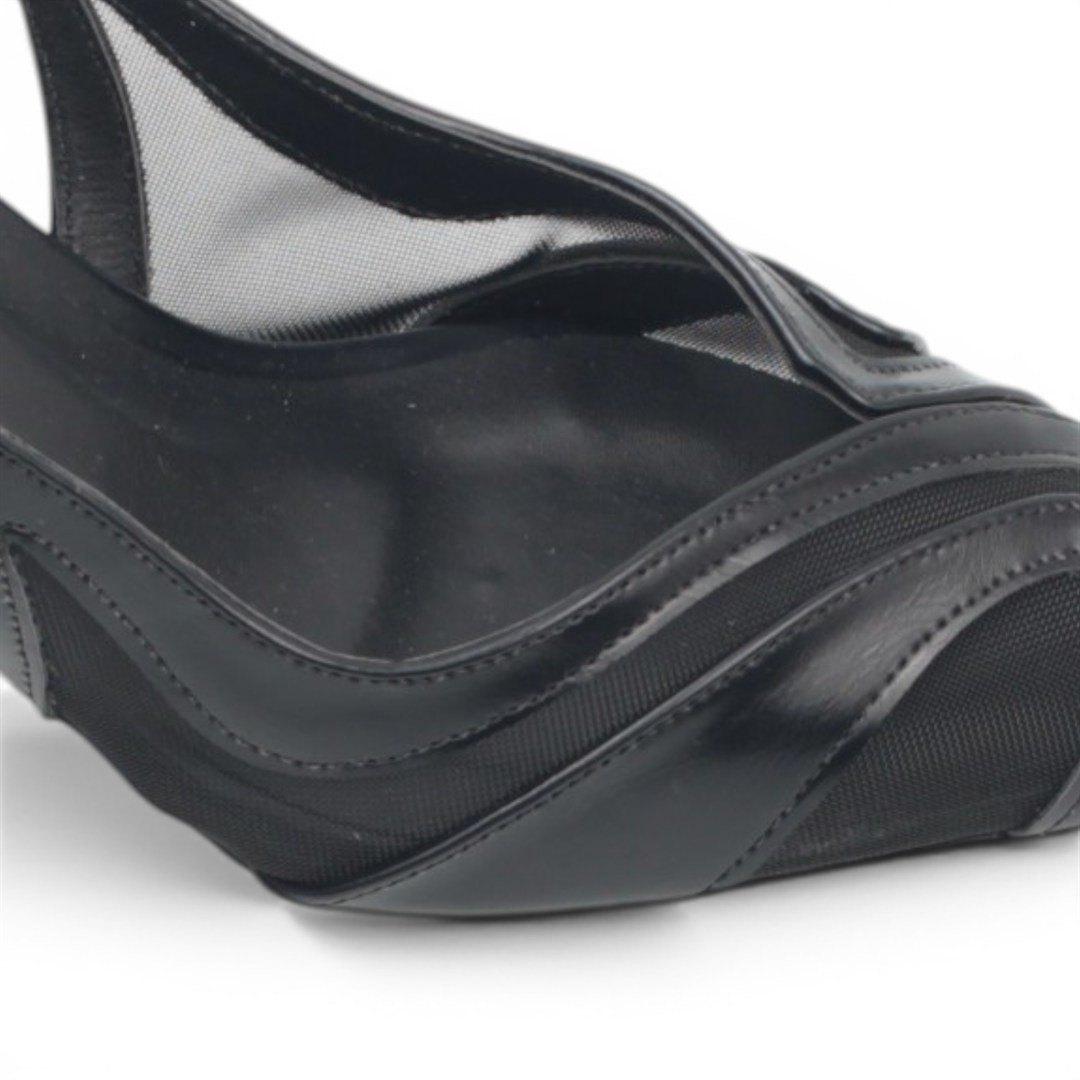 Scarpin Slingback Salto Fino Tela Preto 4