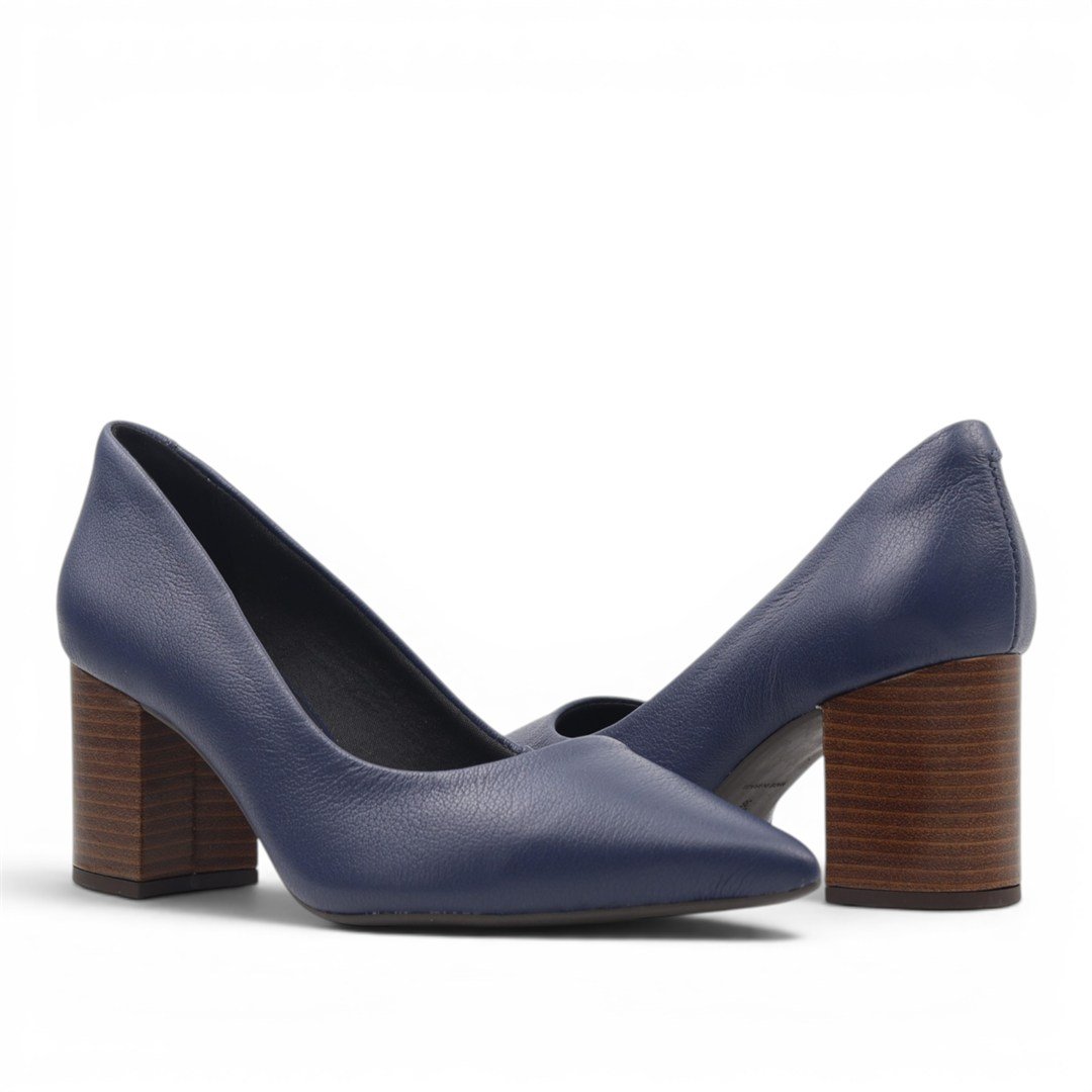 Scarpin Salto Bloco Couro Azul 2