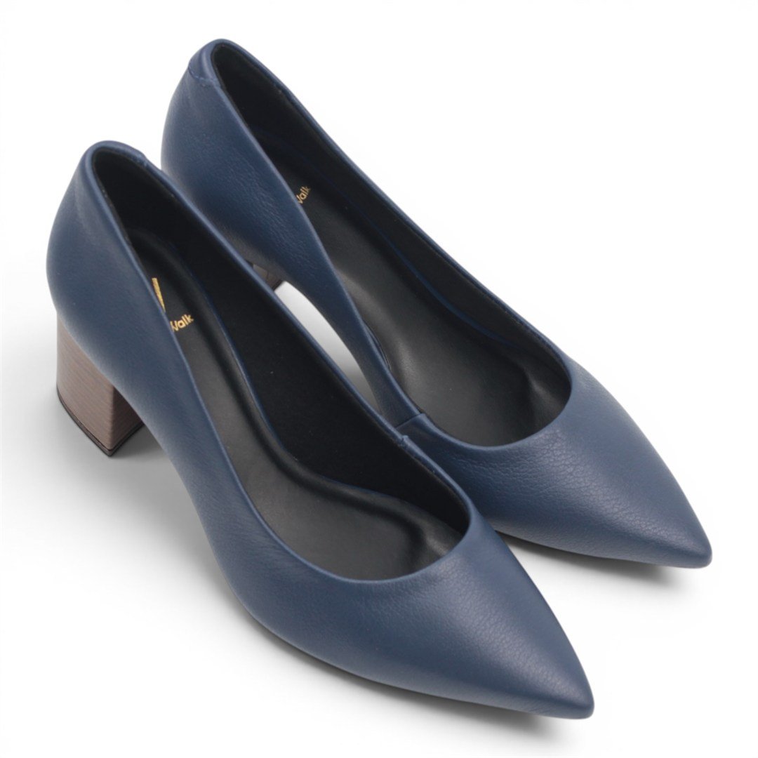 Scarpin Salto Bloco Couro Azul 4