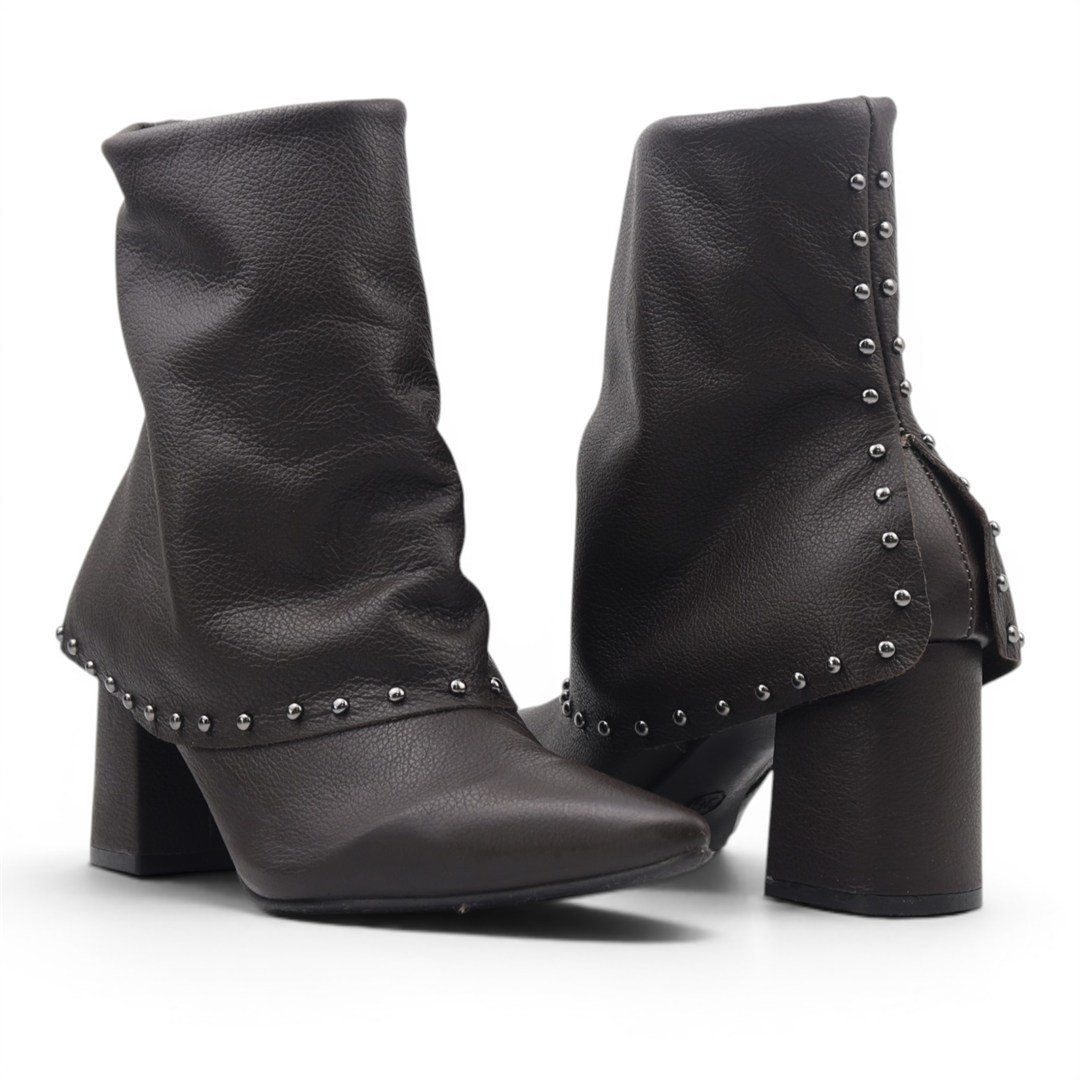 Bota Cano Baixo Couro Polaina Café 2