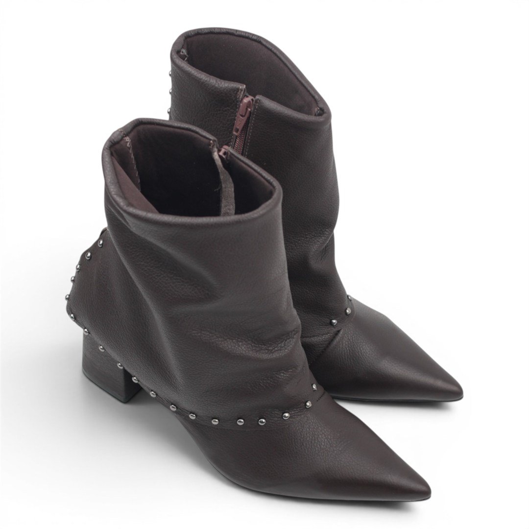 Bota Cano Baixo Couro Polaina Café 3