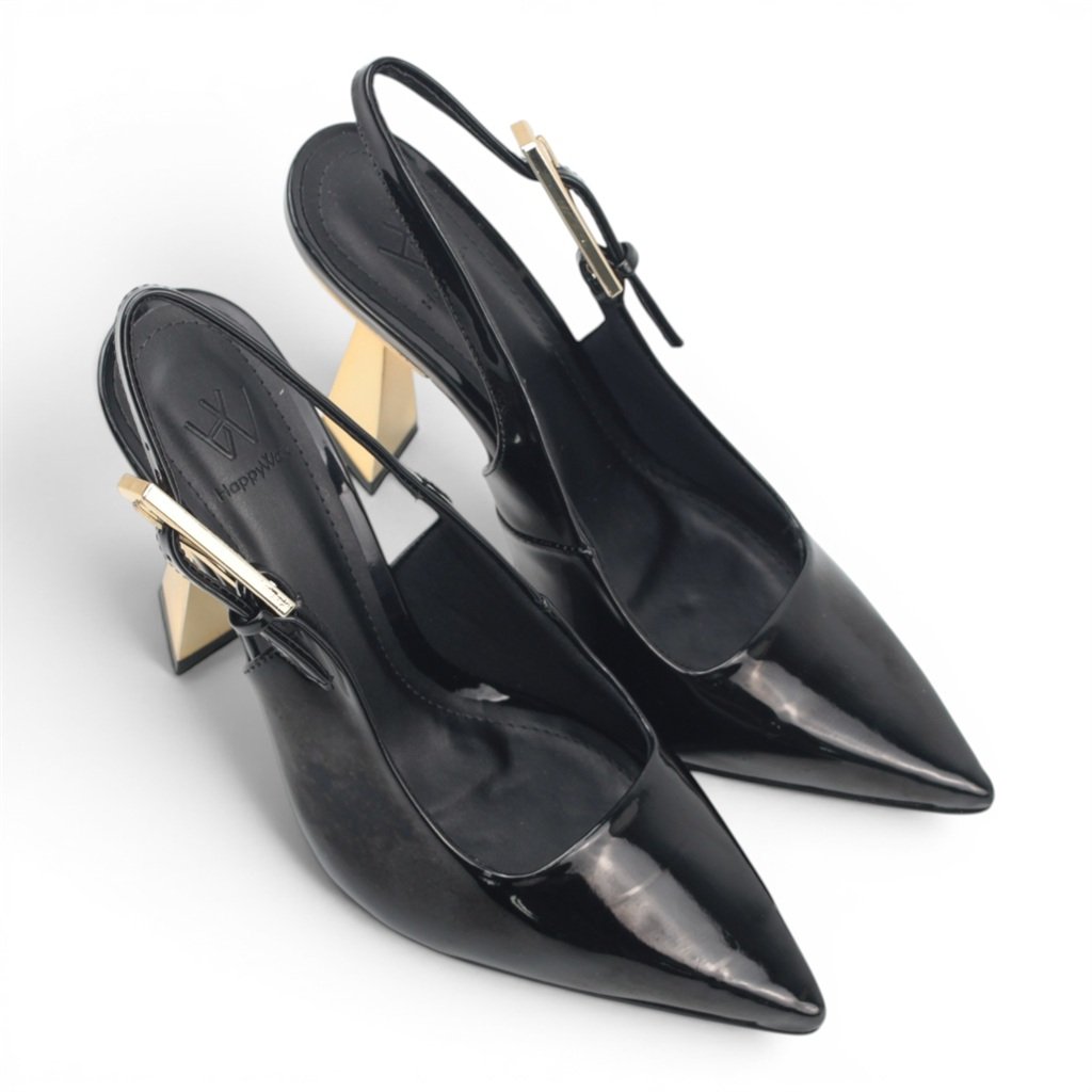 Scarpin Slingback Salto Fino Preto 3