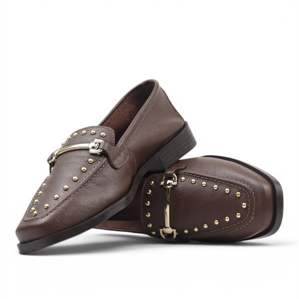 Mocassim 3 Couro Enfeite Metal 71008 Marrom 3
