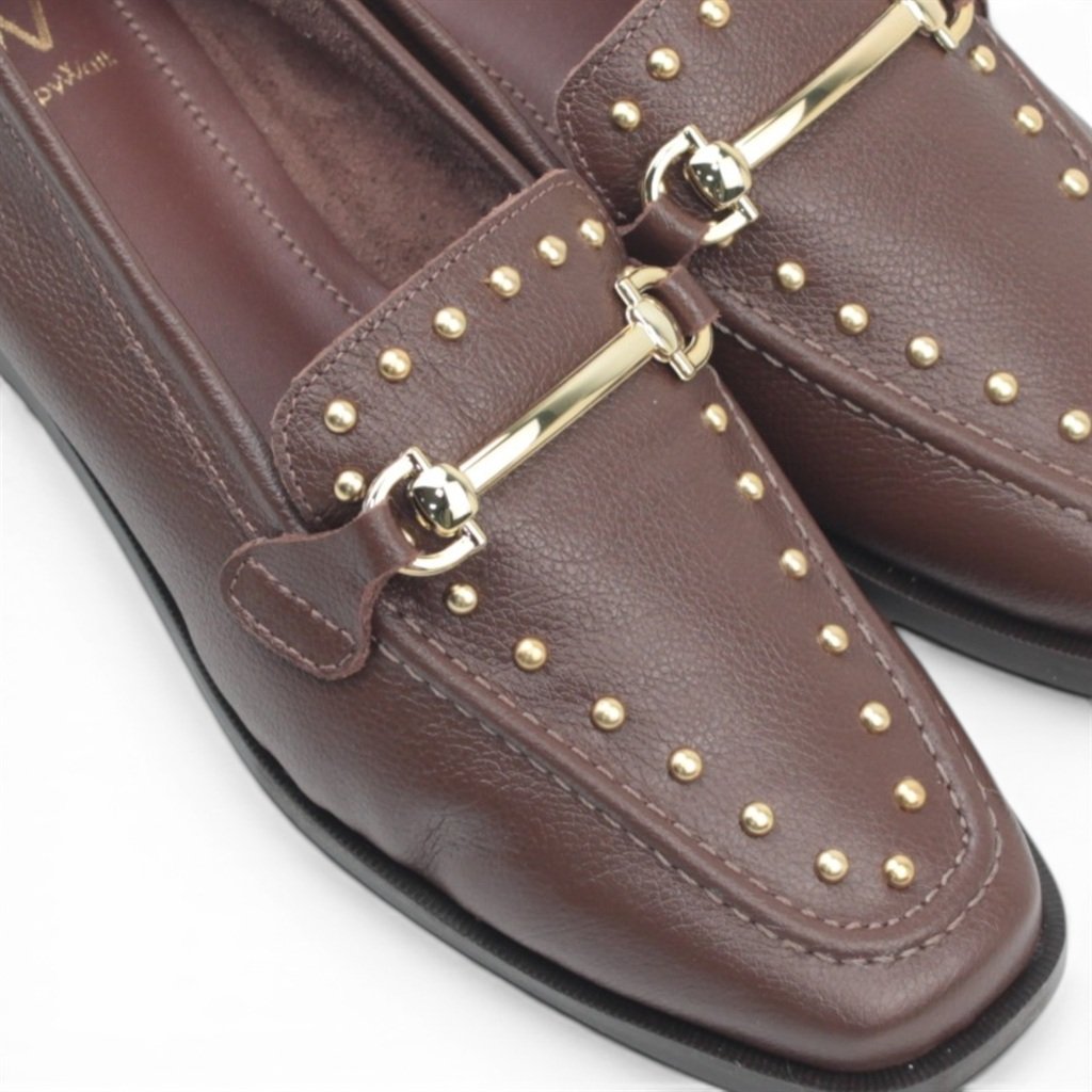 Mocassim 3 Couro Enfeite Metal 71008 Marrom 4