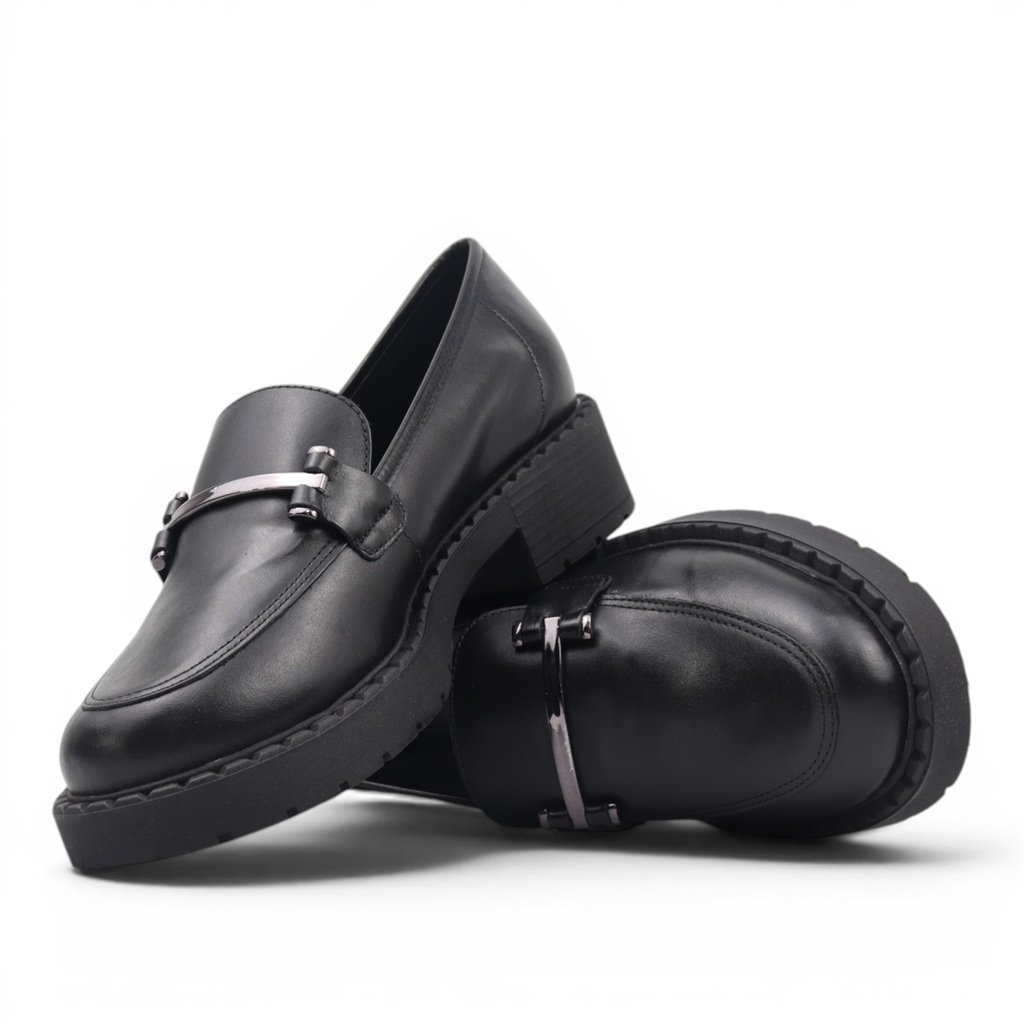 Mocassim Salto Bloco Couro 255025np Couro Preto 2
