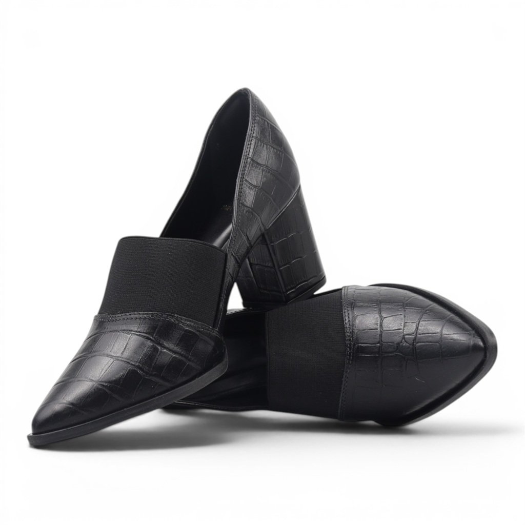 Scarpin Salto Bloco Couro Preto 2
