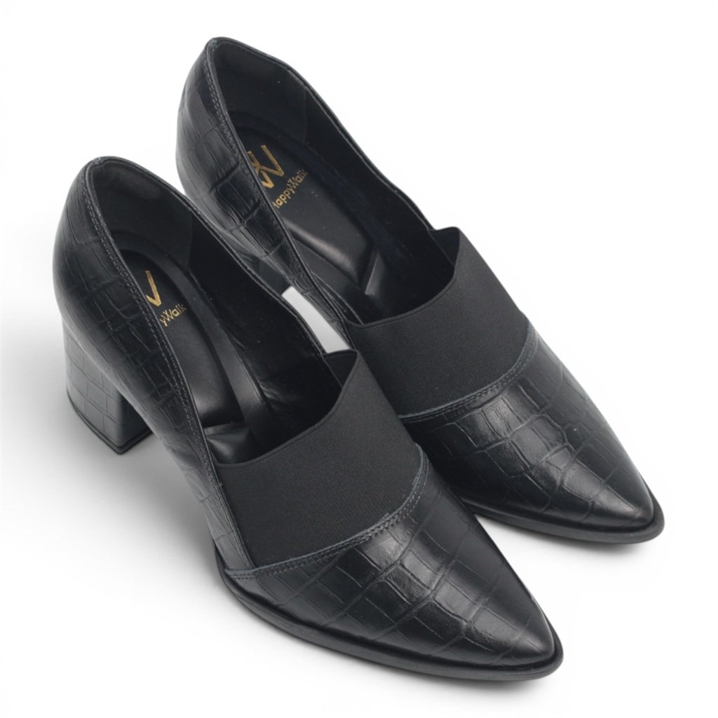 Scarpin Salto Bloco Couro Preto 4