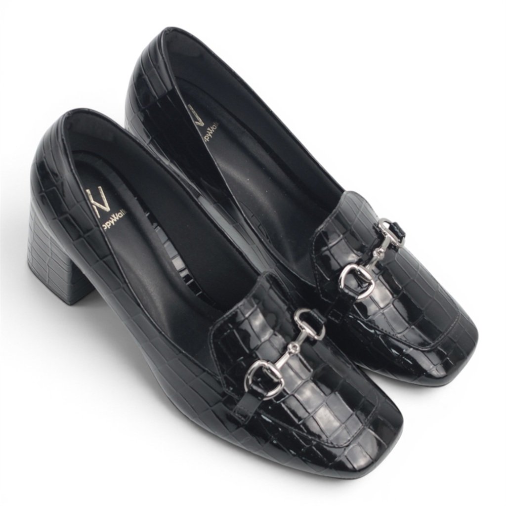 Mocassim Salto Bloco Enfeite Preto 3