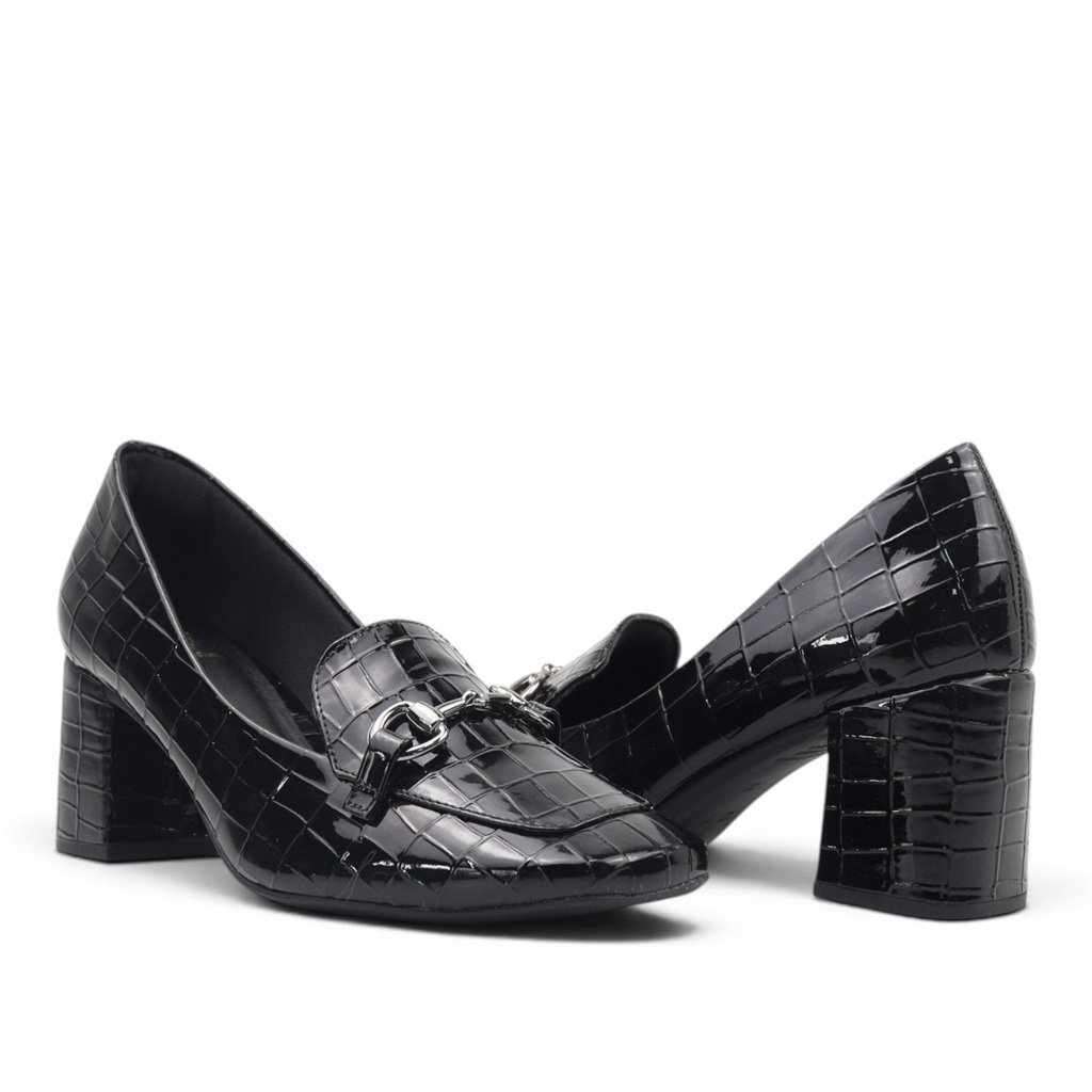 Mocassim Salto Bloco Enfeite Preto 4
