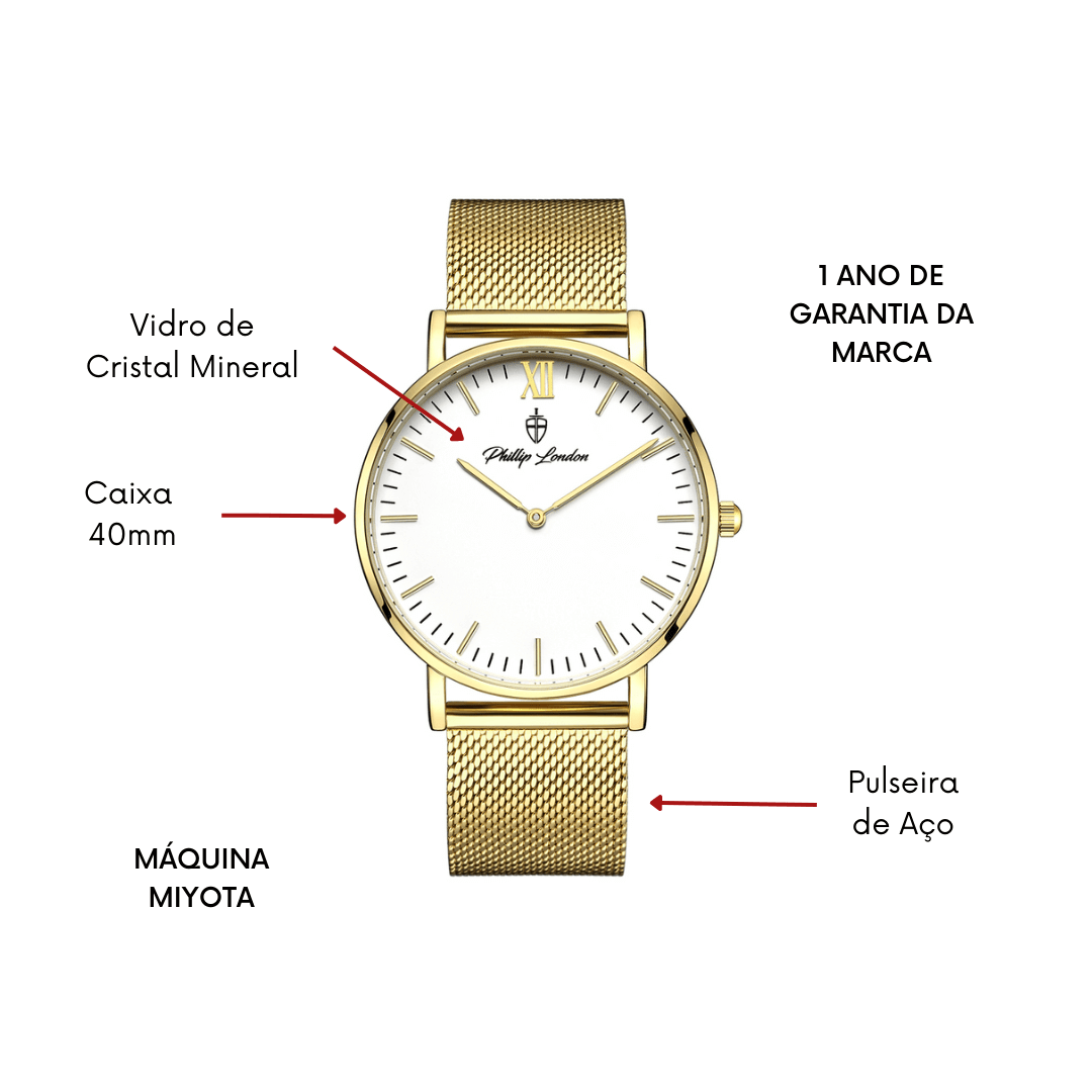 Relógio Masculino Greenwich Mesh Golden White 40mm Dourado 6