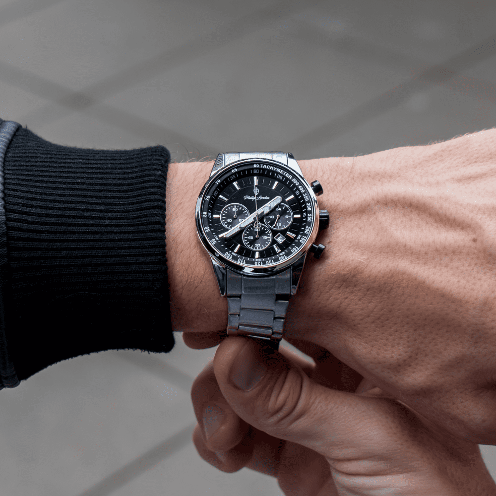 Relógio Masculino Hazard Steel Silver Black 44mm Prata 5