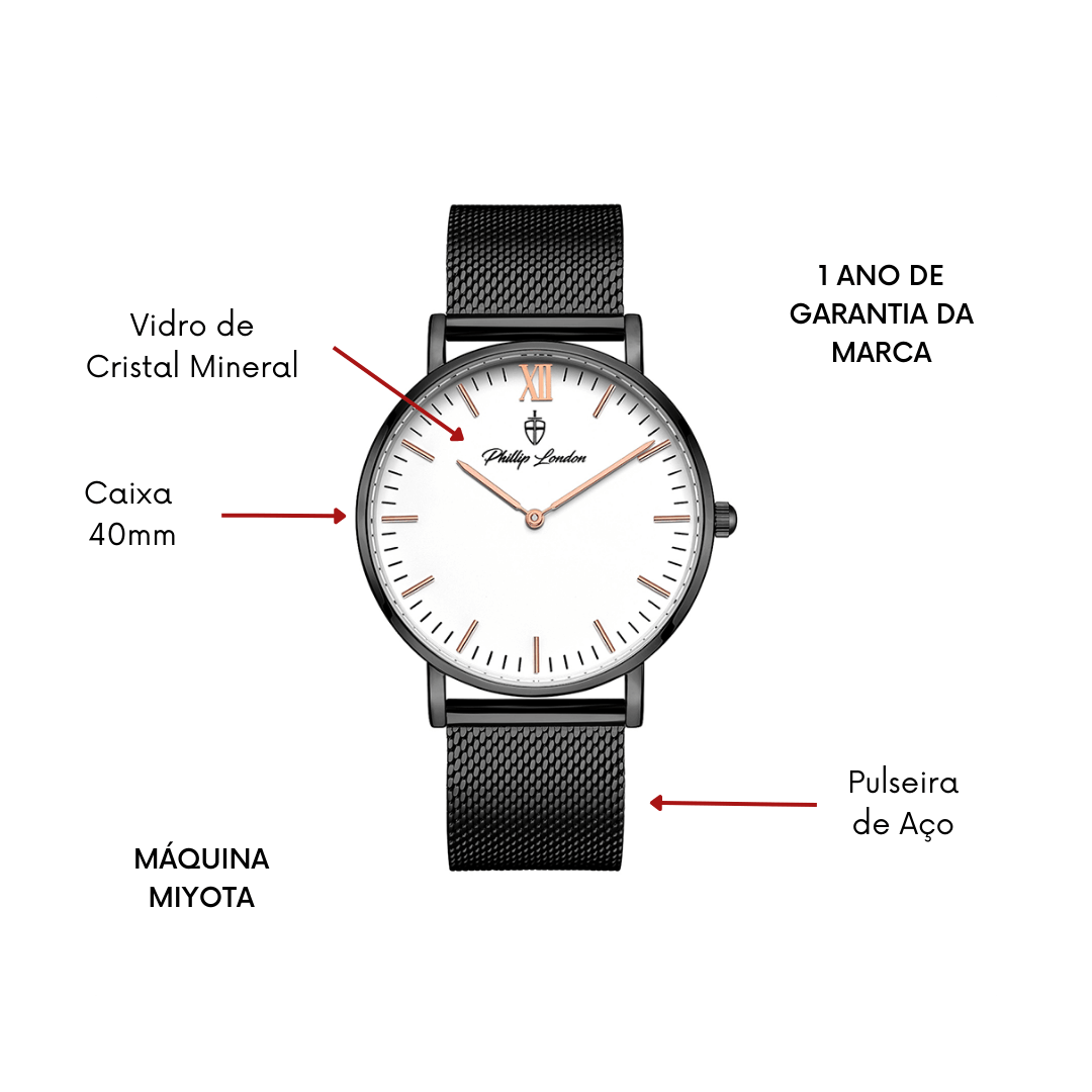Relógio Masculino Greenwich Mesh White Black 40mm Preto 5