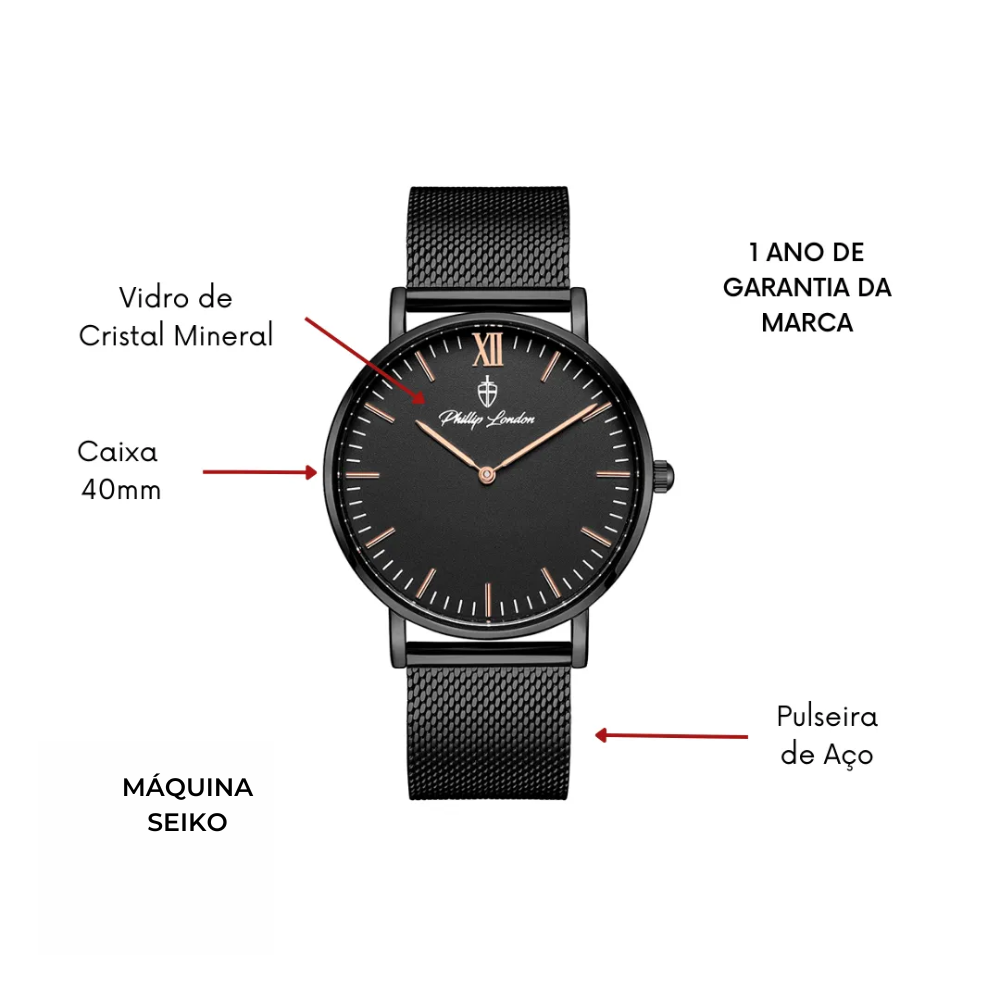Relógio Masculino Greenwich Mesh All Black 40mm Preto 8