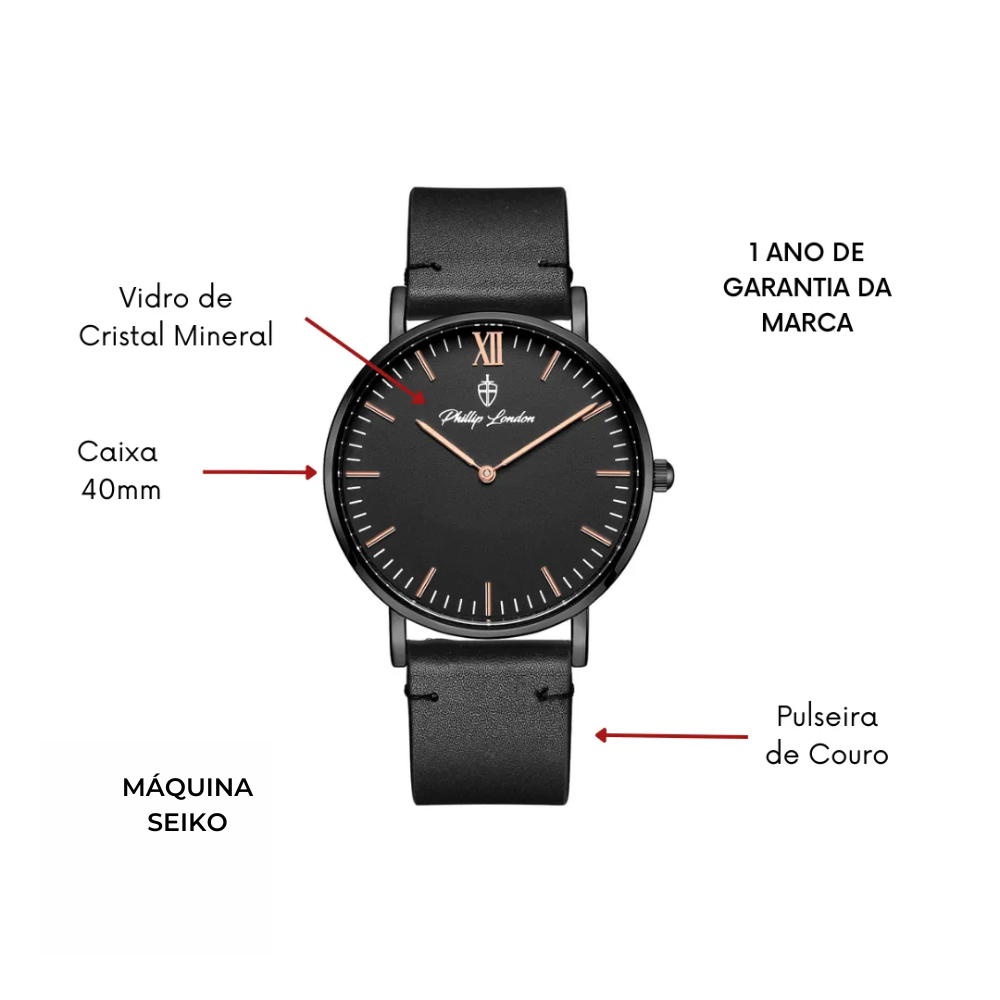 Relógio Masculino Greenwich Leather All Black 40mm Preto 11
