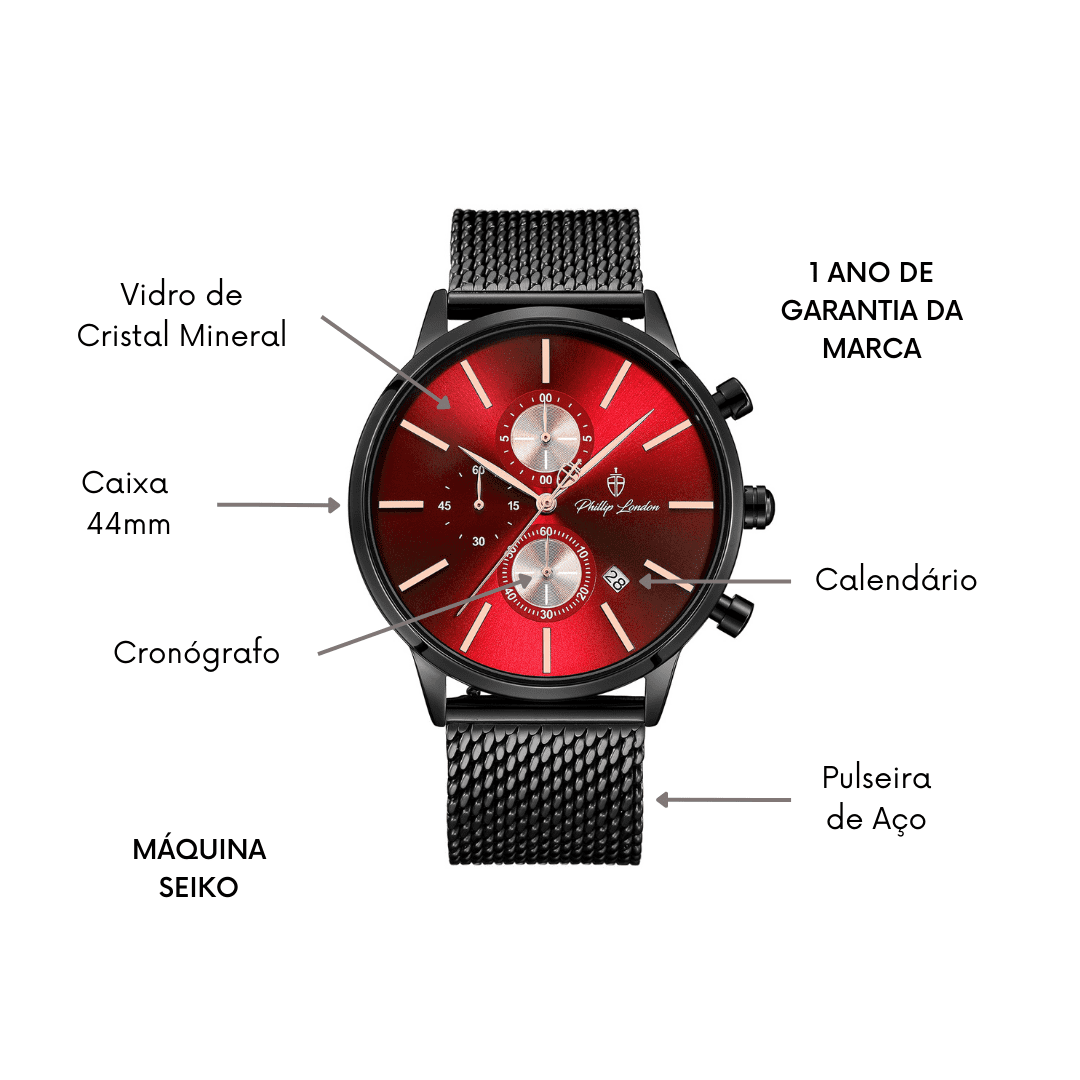 Relógio Masculino Lancelot Ruby Black 44mm Preto 3