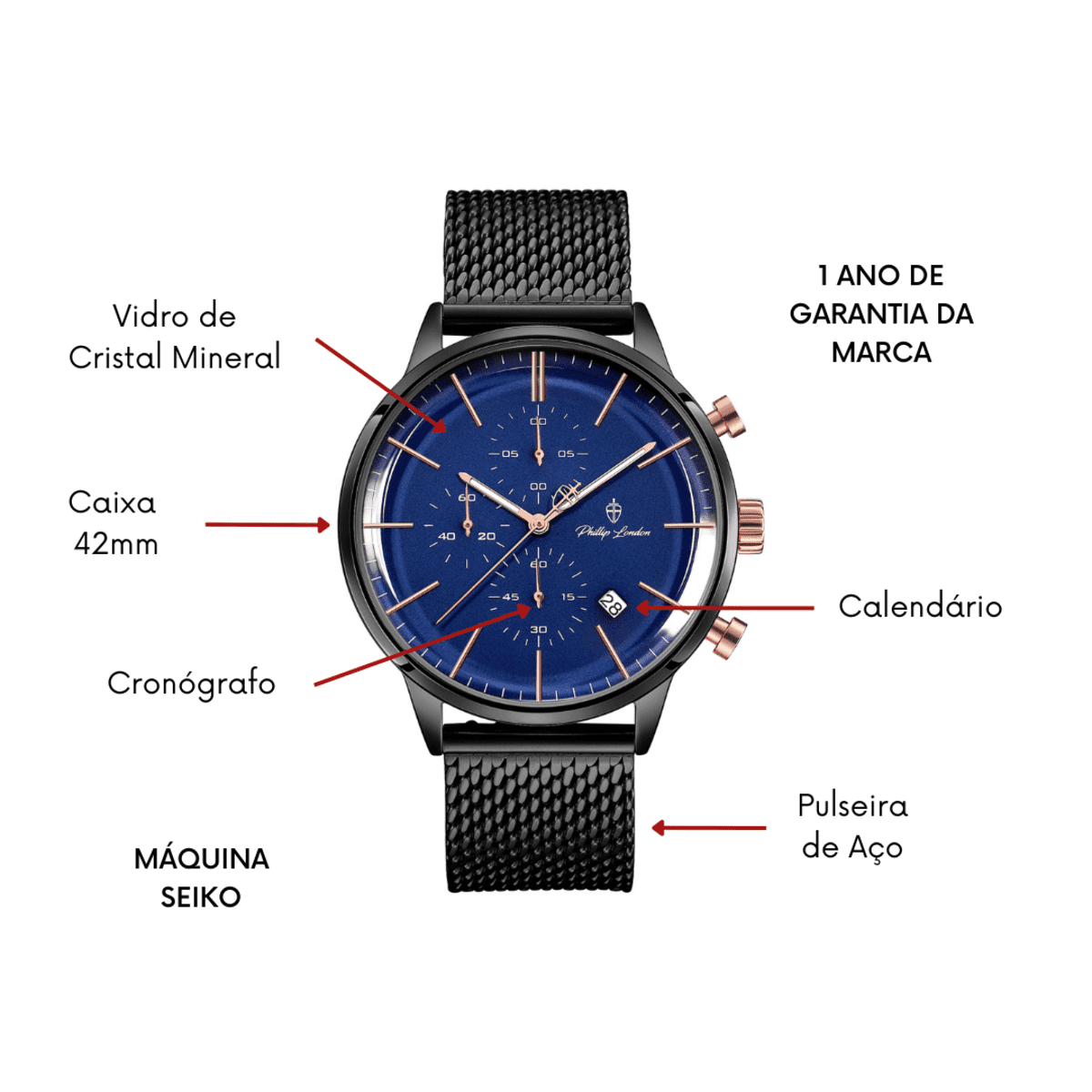 Relógio Masculino Sherlock Gun 42mm Preto 6